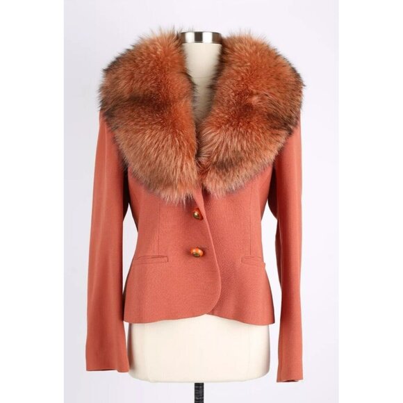 $4,900 Agnona Wool Jacket w/ Exploding Fur Collar SZ 46 Orange